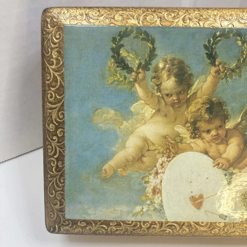 Vtg Handmade Italy Gold‎ Leaf Wood Trinket Box Franceso Boucher 